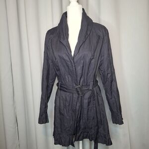 Luii Anthropologie Jacket Black Ruffle Belted Zipper Accents